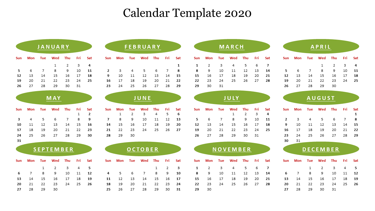 Calendar Template 2020